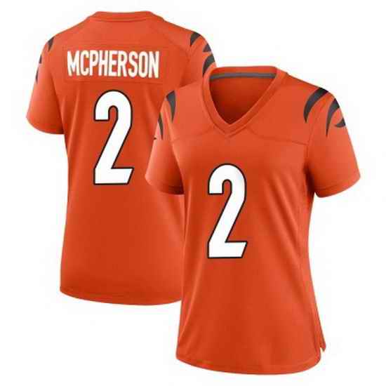Women Cincinnati Bengals #2 Evan McPherson 2021 Orange Vapor Limited Stitched NFL Jersey->women nfl jersey->Women Jersey