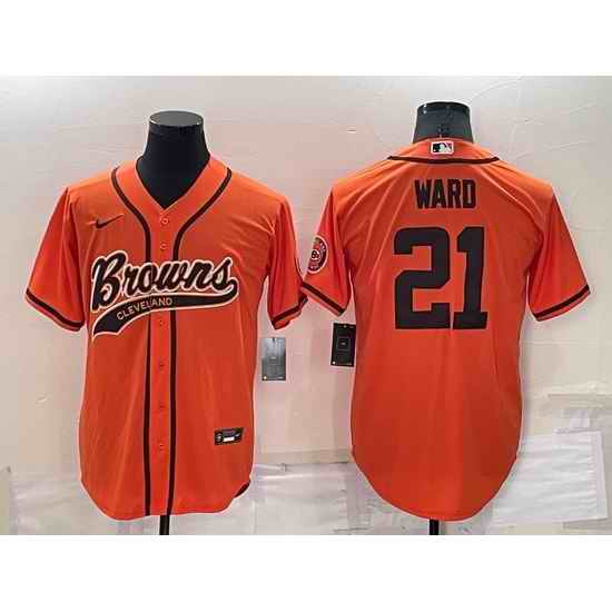 Men Cleveland Browns #21 Denzel Ward Orange Cool Base Stitched Baseball Jersey->cleveland browns->NFL Jersey