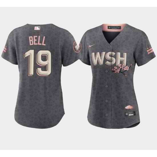 Women's Washington Nationals #19 Josh Bell 2022 Gray City Connect Cherry Blossom Stitched Jersey(Run Small)->women mlb jersey->Women Jersey