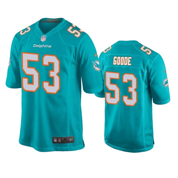 Men's Miami Dolphins #53 Cameron Goode Aqua Stitched Football Jersey->los angeles chargers->NFL Jersey