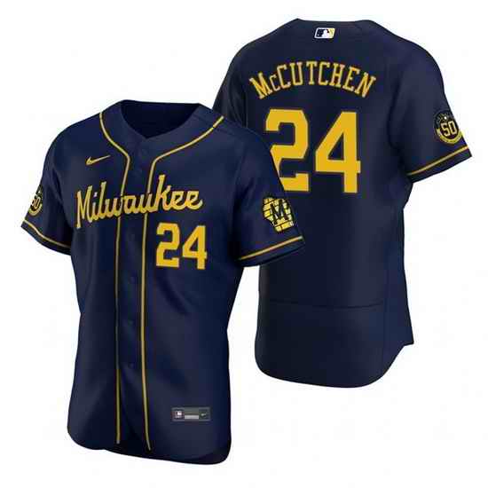 Men Milwaukee Brewers #24 Andrew McCutchen Navy Flex Base Stitched MLB jersey->milwaukee brewers->MLB Jersey