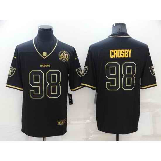 Men Las Vegas Raiders #98 Maxx Crosby Black Gold With 60th Anniversary Patch Vapor Limited Stitched jersey->las vegas raiders->NFL Jersey