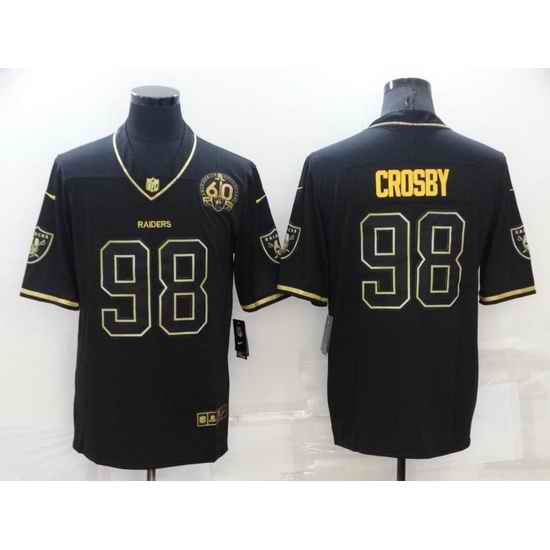 Men Las Vegas Raiders #98 Maxx Crosby Black Gold With 60th Anniversary Patch Vapor Limited Stitched jersey