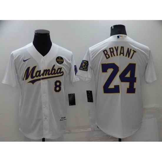 Men Los Angeles Dodgers Front #8 Back 24 Kobe Bryant  Mamba White Cool Base Stitched jersey->los angeles dodgers->MLB Jersey