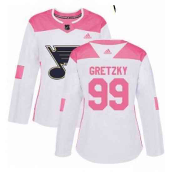 Womens Adidas St Louis Blues #99 Wayne Gretzky Authentic WhitePink Fashion NHL Jersey->women nhl jersey->Women Jersey