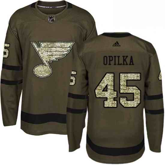 Mens Adidas St Louis Blues #45 Luke Opilka Premier Green Salute to Service NHL Jersey->st.louis blues->NHL Jersey
