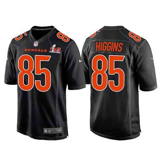 Men Cincinnati Bengals #85 Tee Higgins 2022 Black Super Bowl LVI Game Stitched Jersey