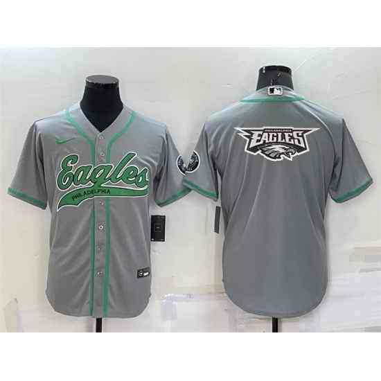 Men Philadelphia Eagles Grey Team Big Logo With Patch Cool Base Stitched Baseball Jersey->tampa bay buccaneers->NFL Jersey