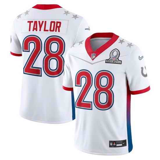 Men 2022 NFL Pro Bowl Indiana Colts #28 Jonathan Taylor AFC White Jersey->2022 pro bowl->NFL Jersey