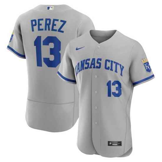 Men Kansas City Royals #13 Salvador Perez Grey Flex Base Stitched Jersey->kansas city royals->MLB Jersey