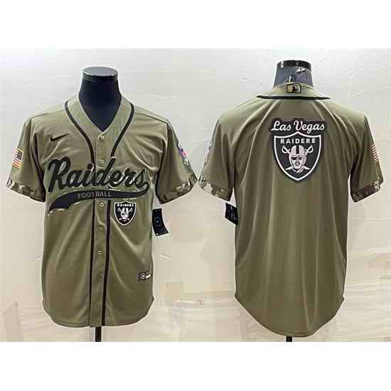 Men Las Vegas Raiders Olive Salute To Service Team Big Logo Cool Base Stitched Baseball Jersey->las vegas raiders->NFL Jersey
