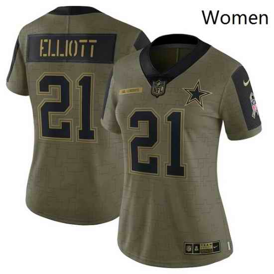 Women's Dallas Cowboys Ezekiel Elliott Nike Olive 2021 Salute To Service Limited Player Jersey->women nfl jersey->Women Jersey