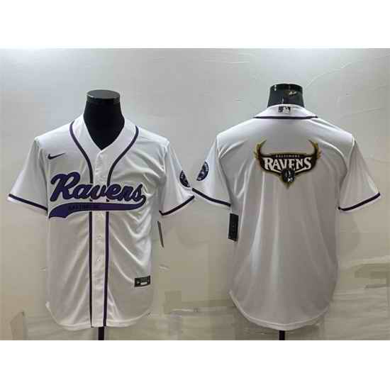Men Baltimore Ravens White Team Big Logo With Patch Cool Base Stitched Baseball Jersey->buffalo bills->NFL Jersey