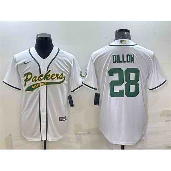 Men Green Bay Packers #28 A J Dillon White With Patch Cool Base Stitched Baseball Jersey->green bay packers->NFL Jersey