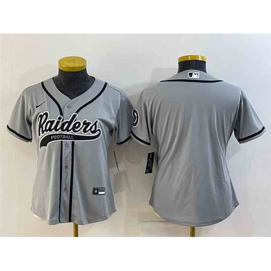 Women Las Vegas Raiders Blank Grey With Patch Cool Base Stitched Baseball Jersey->women nfl jersey->Women Jersey
