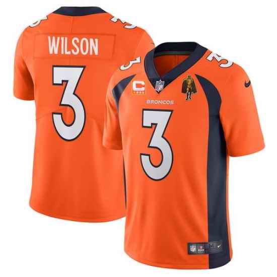 Men Denver Broncos #3 Russell Wilson Orange With C Patch & Walter Payton Patch Vapor Untouchable Limited Stitched Jersey->denver broncos->NFL Jersey