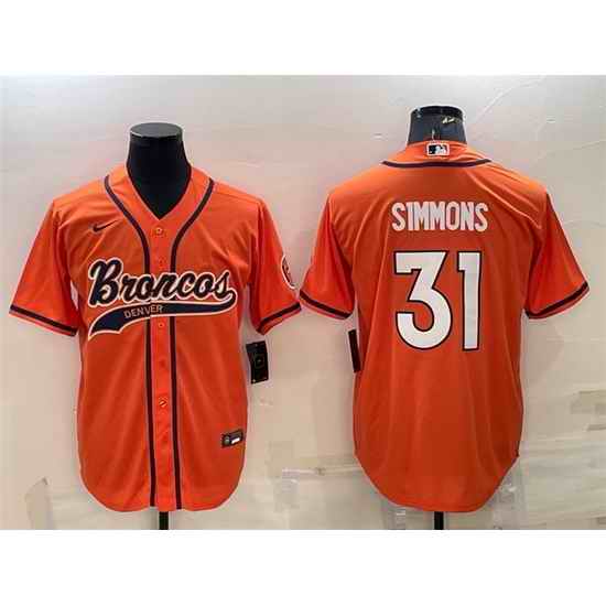 Men Denver Broncos #31 Justin Simmons Orange With Patch Cool Base Stitched Baseball Jersey->denver broncos->NFL Jersey