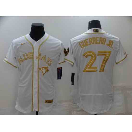 Men's Toronto Blue Jays #27 Vladimir Guerrero Jr. White Gold Alternate Baseball Jersey->->Custom Jersey