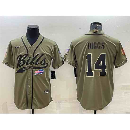 Men Buffalo Bills #14 Stefon Diggs 2022 Olive Salute To Service Cool Base Stitched Baseball Jersey