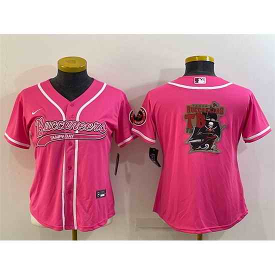 Women Tampa Bay Buccaneers Pink Team Big Logo With Patch Cool Base Stitched Baseball Jersey->women nfl jersey->Women Jersey