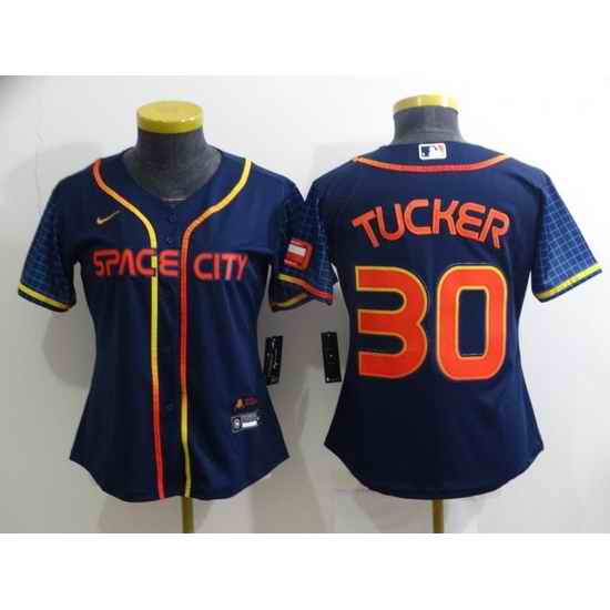 Women's Houston Astros #30 Kyle Tucker 2022 Navy Blue City Connect Cool Base Stitched Jersey