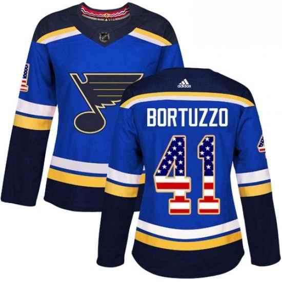 Womens Adidas St Louis Blues #41 Robert Bortuzzo Authentic Blue USA Flag Fashion NHL Jersey->women nhl jersey->Women Jersey