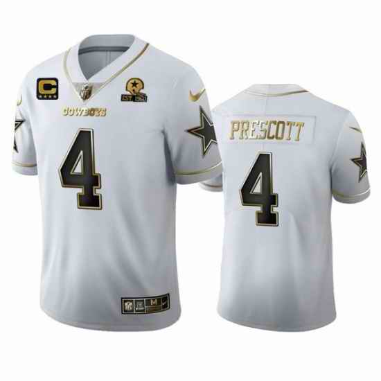 Men Dallas Cowboys #4 Dak Prescott White Golden Edition With 1960 Patch Limited Stitched Jersey->new england patriots->NFL Jersey