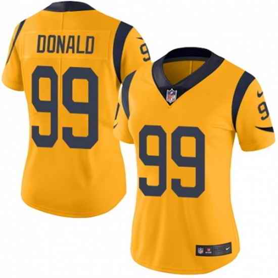Women Los Angeles Rams #99 Aaron Donald Gold Vapor Untouchable Limited Stitched NFL Jersey->women nfl jersey->Women Jersey