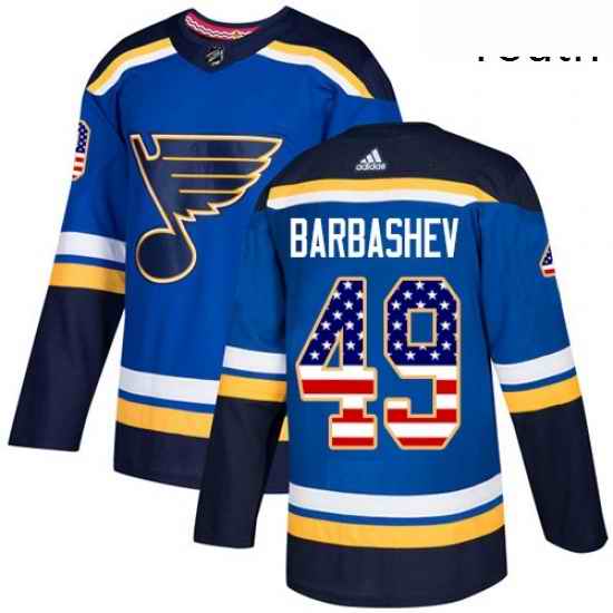 Youth Adidas St Louis Blues #49 Ivan Barbashev Authentic Blue USA Flag Fashion NHL Jersey