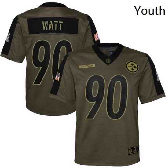 Youth Pittsburgh Steelers T.J. Watt Nike Olive 2021 Salute To Service Game Jersey->youth nfl jersey->Youth Jersey