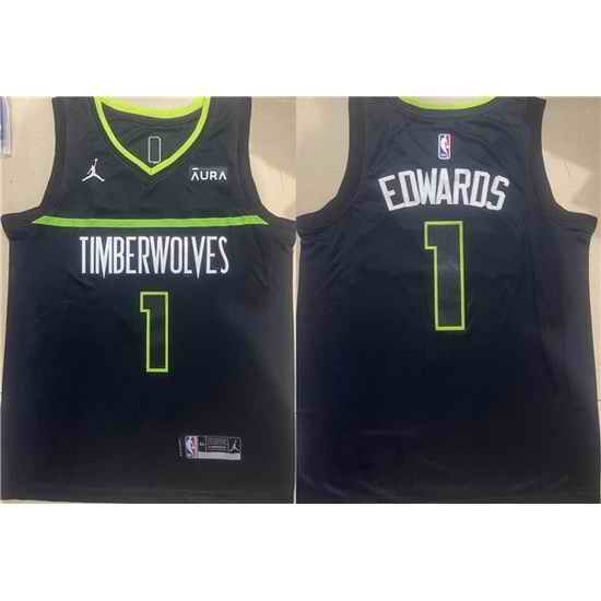 Men Minnesota Timberwolves #1 Anthony Edwards Black Stitched Jersey->minnesota timberwolves->NBA Jersey