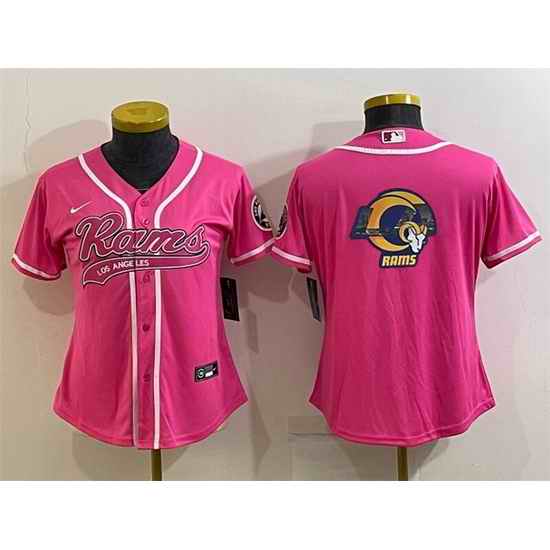Women Los Angeles Rams Pink Team Big Logo With Patch Cool Base Stitched Baseball Jersey->women nfl jersey->Women Jersey