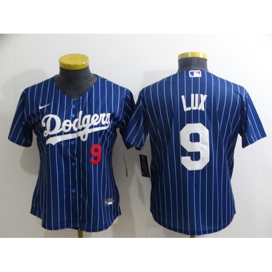 Women Los Angeles Dodgers #9 Gavin Lux Blue Stitched Baseball Jersey->women mlb jersey->Women Jersey
