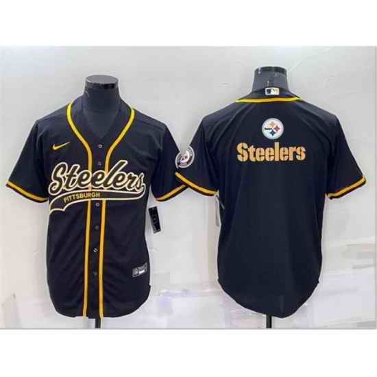 Men Pittsburgh Steelers Black Team Big Logo With Patch Cool Base Stitched Baseball Jersey->tampa bay buccaneers->NFL Jersey