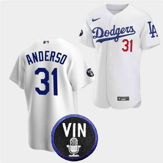 Men Los Angeles Dodgers #31 Tyler Anderson 2022 White Vin Scully Patch Cool Base Stitched Baseball Jersey->los angeles dodgers->MLB Jersey