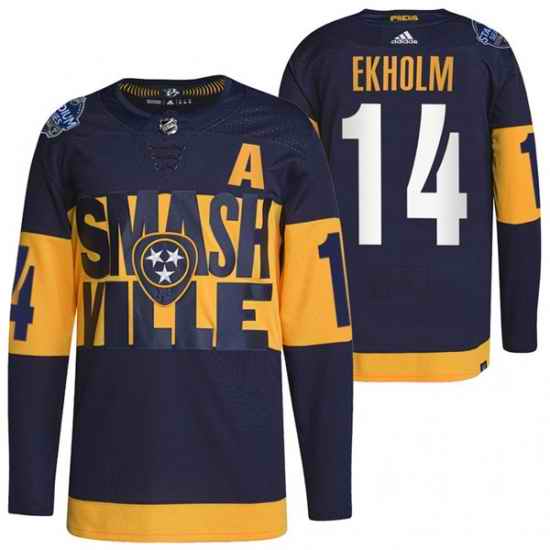 Men Nashville Predators #14 Mattias Ekholm 2022 Navy Stadium Series Breakaway Player Stitched Jersey->nashville predators->NHL Jersey