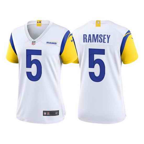 Women Los Angeles Rams #5 Jalen Ramsey White Stitched Football Limited Jersey->women nfl jersey->Women Jersey