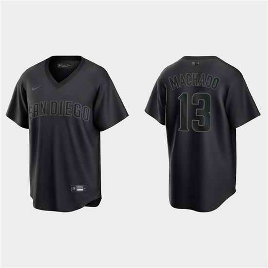 Men San Diego Padres #13 Manny Machado Black Pitch Black Fashion Replica Stitched Jersey->san diego padres->MLB Jersey