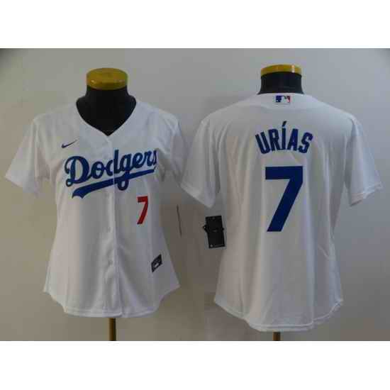 Women's Los Angeles Dodgers #7 Julio Urias White Stitched MLB Cool Base Nike Jersey->women mlb jersey->Women Jersey