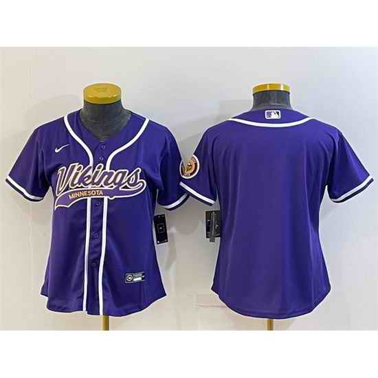 Women Minnesota Vikings Blank Purple With Patch Cool Base Stitched Baseball Jersey->women nfl jersey->Women Jersey