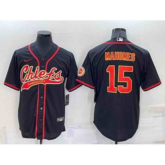 Men Kansas City Chiefs #15 Patrick Mahomes Black Cool Base Stitched Baseball Jersey