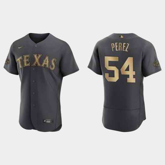 Men Texas Rangers #54 Martin Perez 2022 All Star Charcoal Flex Base Stitched Baseball Jersey->texas rangers->MLB Jersey