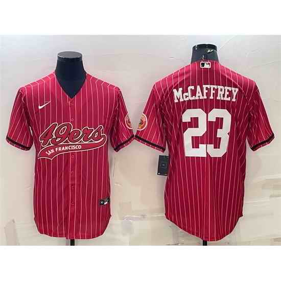 Men San Francisco 49ers #23 Christian McCaffrey Red With Patch Cool Base Stitched Baseball Jersey->san francisco 49ers->NFL Jersey