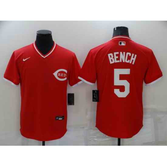 Men's Cincinnati Reds #5 Johnny Bench Red Pullover Throwback Nike Jersey->cincinnati reds->MLB Jersey