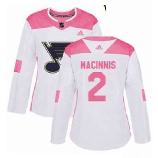 Womens Adidas St Louis Blues #2 Al Macinnis Authentic WhitePink Fashion NHL Jersey->women nhl jersey->Women Jersey