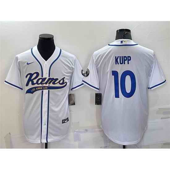 Men Los Angeles Rams #10 Cooper Kupp White With Patch Cool Base Stitched Baseball Jersey->los angeles rams->NFL Jersey