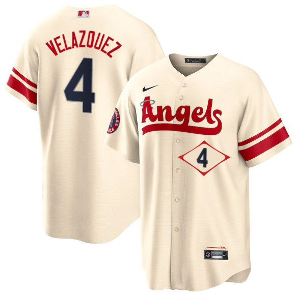 Men's Los Angeles Angels #4 Andrew Velazquez 2022 Cream City Connect Cool Base Stitched Jersey->los angeles angels->MLB Jersey