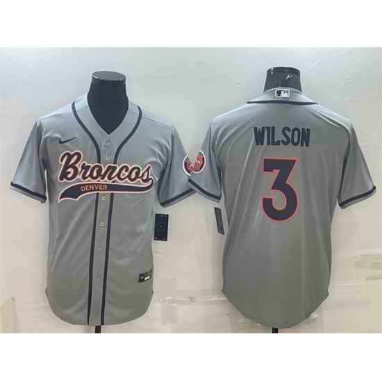 Men Denver Broncos #3 Russell Wilson Grey With Patch Cool Base Stitched Baseball Jersey->denver broncos->NFL Jersey