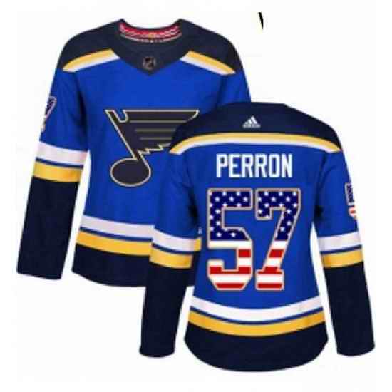 Womens Adidas St Louis Blues #57 David Perron Authentic Blue USA Flag Fashion NHL Jersey->women nhl jersey->Women Jersey