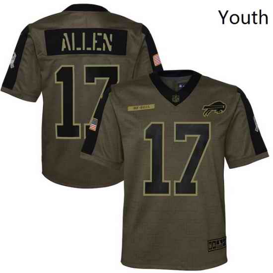 Youth Buffalo Bills Josh Allen Nike Olive 2021 Salute To Service Game Jersey->youth nfl jersey->Youth Jersey